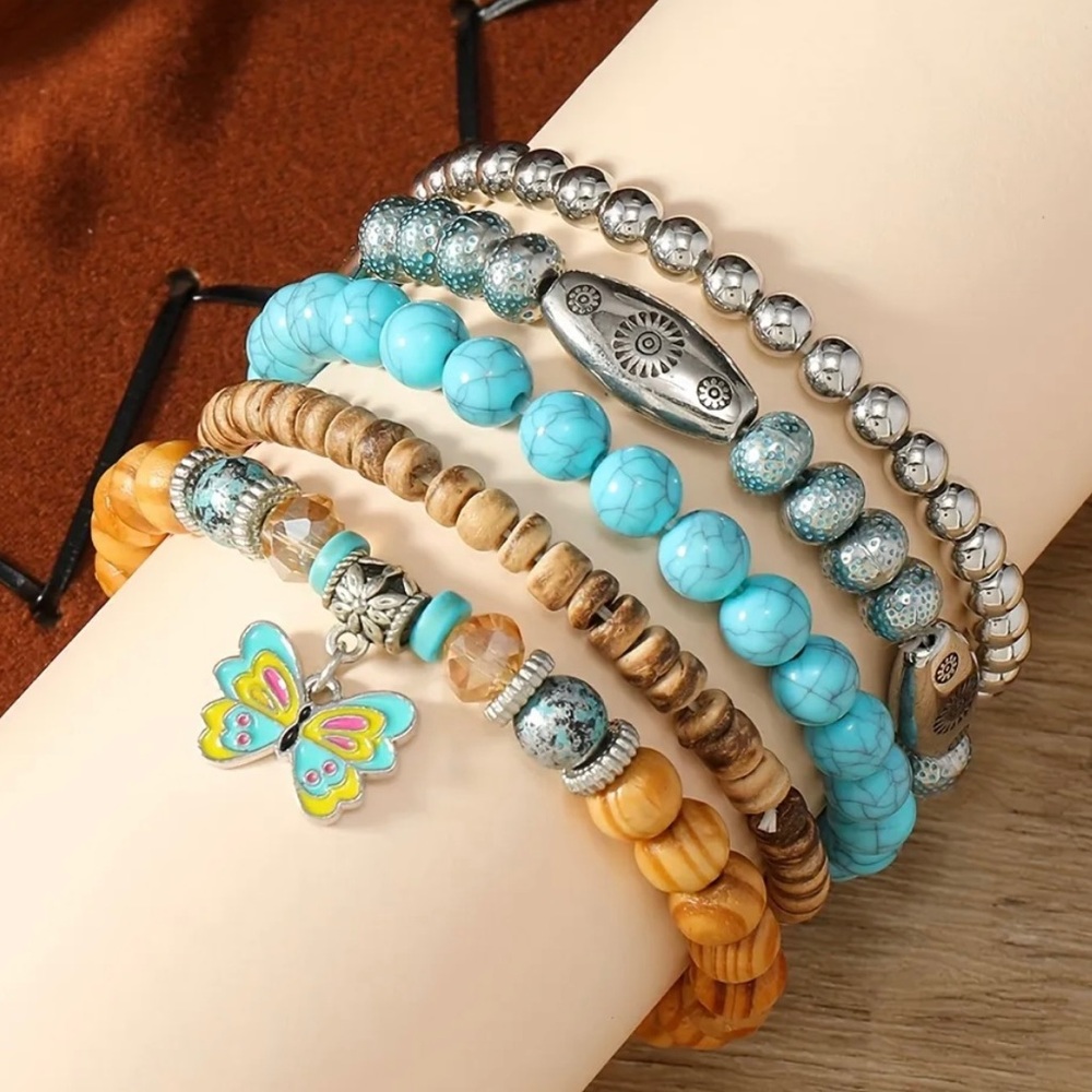 🔴 5 for $10 ONE Elegant Bluish Gray Wooden Beaded Bracelet - Picture 13 of 16